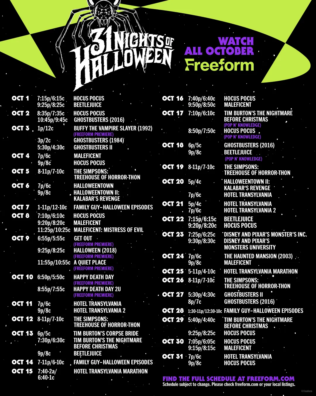 Freeform’s 31 Nights of Halloween 2022 Schedule